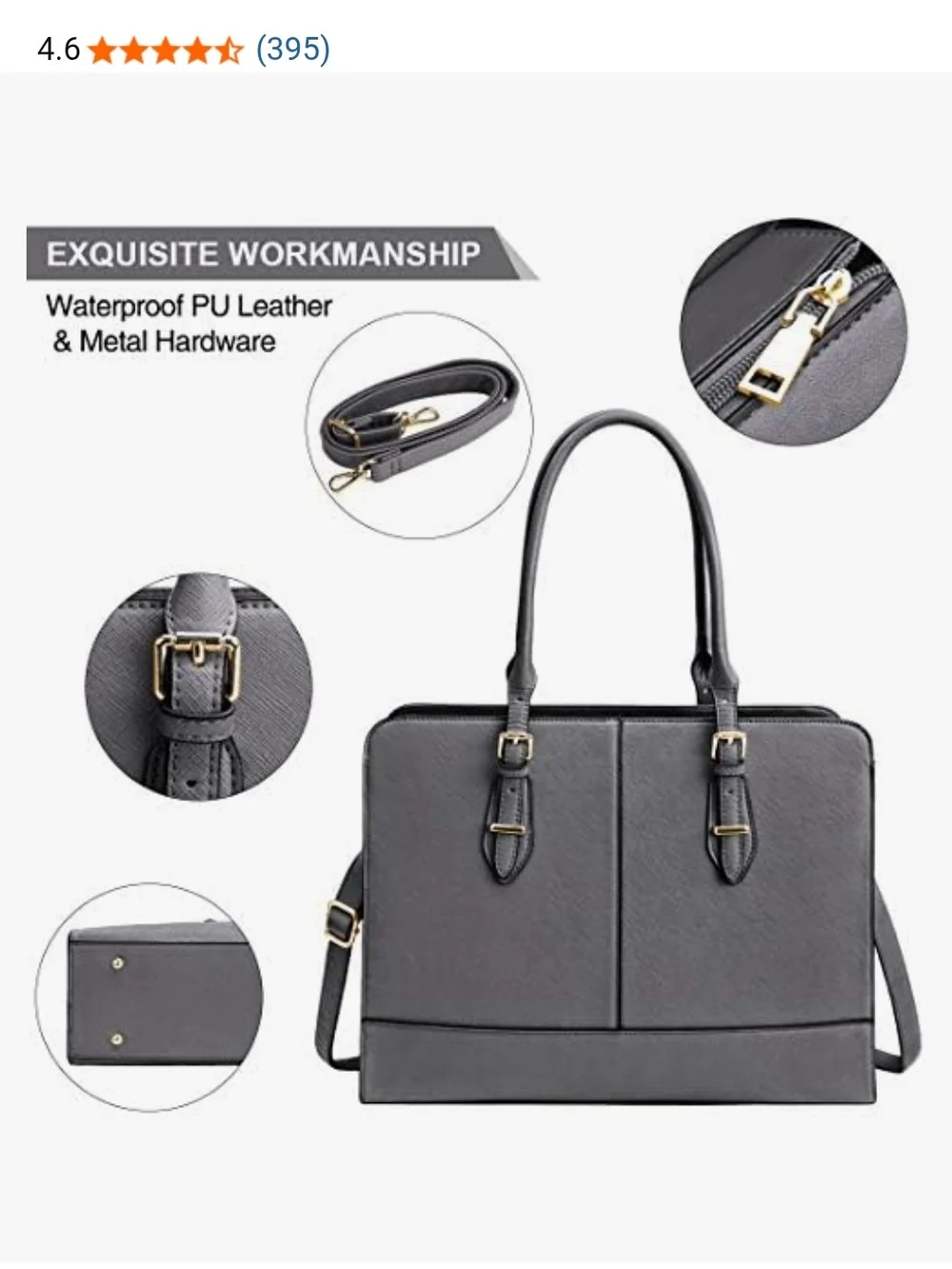 Structured Tote/Laptop Bag with Gold Hardware